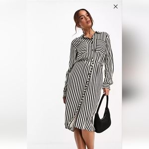 JDY midi dress in black and beige stripe